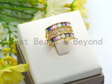 Colorful CZ Micro Pave Ring, Wide Rainbow Cubic Zirconia Gold Ring, Adjustable Ring, 13x22x18mm,sku#X17