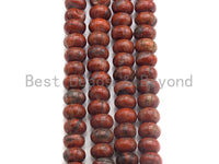 2mm Large Hole Natural Red Sesame Jasper Beads, Rondelle Smooth 6x10mm/5x8mm, 8" Long Strands, sku#U696