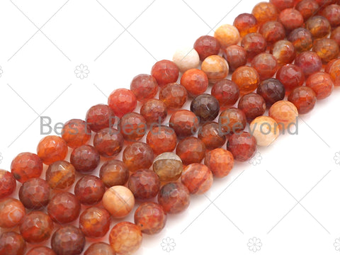 Dark Orange Fire Agate, Round Faceted 8mm/10mm, Natural Agate Beads, 15.5"Full Strand, sku#UA141