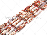 Natural Red White Agate Cylinder Spacer Beads, Tibetan Agate Spacer Beads, Tibetan Dzi Beads, 10x30mm, Sku#U1016