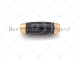 16x39mm Large Natural Tibetan Agate with Gold Finish Barrel Shape Spacer Beads, Oval Tibetan Agate Beads, sku#U947