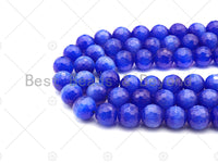 Special Cut Navy Blue Cat's Eye Round Faceted Beads, 6mm/8mm/10mm/12mm Round Faceted, 15.5'' Full Strand, Sku#UA198