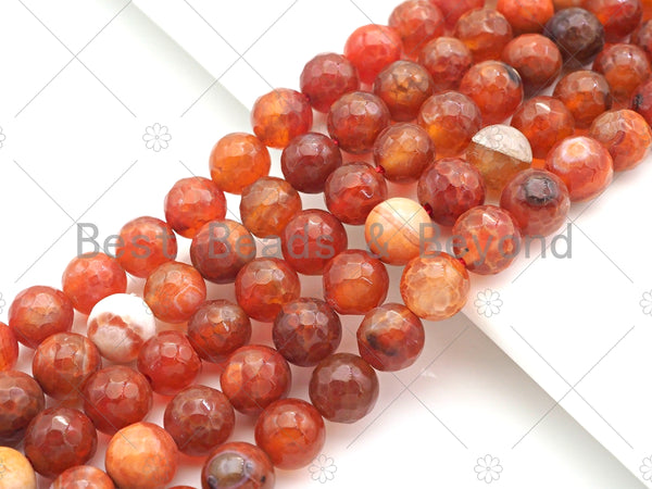 Dark Orange Fire Agate, Round Faceted 8mm/10mm, Natural Agate Beads, 15.5"Full Strand, sku#UA141