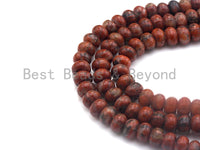 2mm Large Hole Natural Red Sesame Jasper Beads, Rondelle Smooth 6x10mm/5x8mm, 8" Long Strands, sku#U696