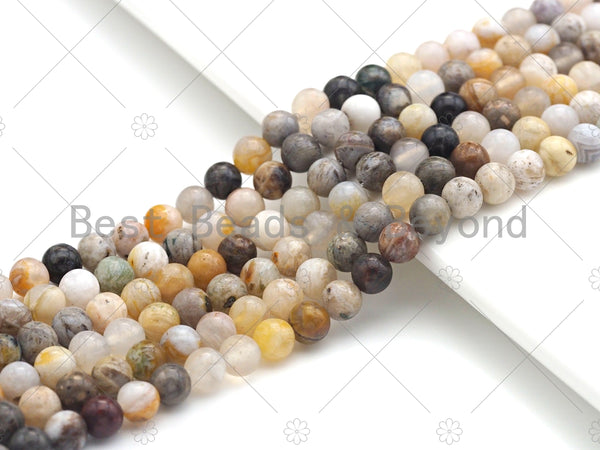 Natural Bamboo Agate Beads, 6mm/8mm/10mm/12mm Round smooth Silver Needle Agate, 15.5" Full Strand, sku#U958