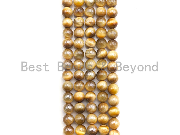 Mystic Plated Golden Tiger Eye Beads, Round Smooth 8mm/10mm/12mm Tiger Eye, 15.5" Full Strand, sku#UA73