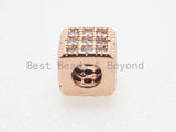 CZ Micro Pave Cube Large Hole Spacer Beads, Cubic Zirconia Spacer Beads, Gold,Silver,Rose Gold,Black Tone, 6mm,sku#G408