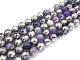 Half Silver Plated Natural Purple Banded Agate Round Faceted Beads, Sku#UA129