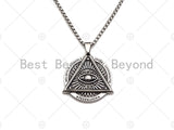Protection Eye Skull Engraved Pendant Necklae, Stainless Steel Silver Chain Necklace -Men's Jewelry - Pendant Necklace, sku#L341