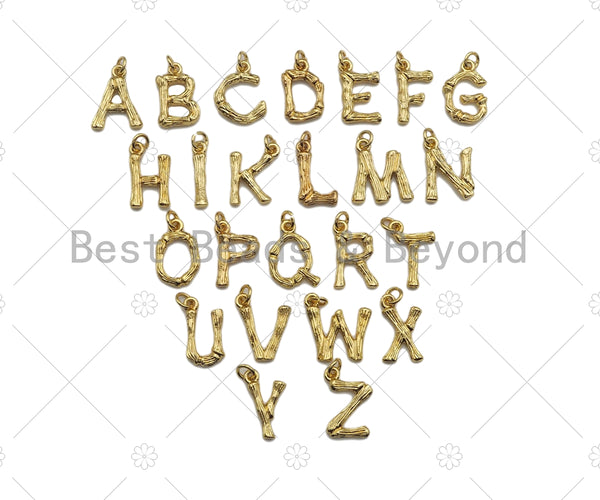Gold Bamboo Initial Charm, Alphabet Name Letter Charm,sku#L277