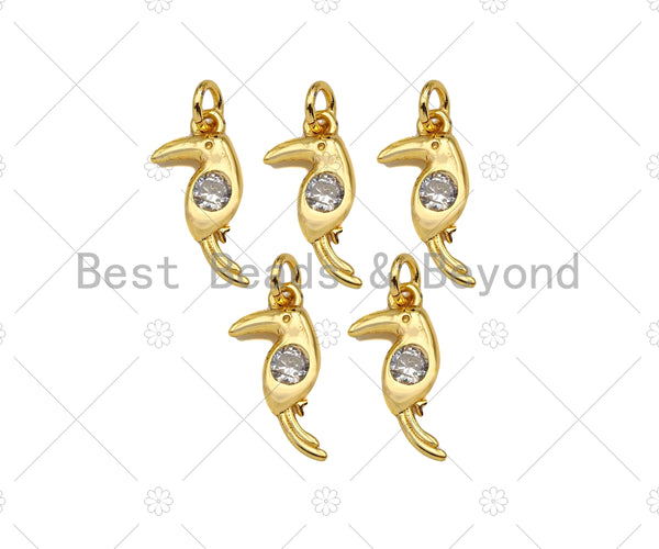 18K Gold Bird Shape Pendant,CZ Bird Charm, Necklace Bracelet Charm Pendant,6x13mm,Sku#FH153