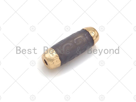 16x39mm Large Natural Tibetan Agate Barrel Shape Spacer Beads, Gold Tone, Oval Tibetan Agate Beads, sku#U949