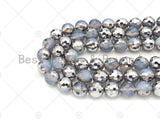 Natural Half Silver Plated Milky White Agate Beads, 8mm/10mm/12mm Round Faceted Agate Beads, 15.5" Full Strand, sku#UA187
