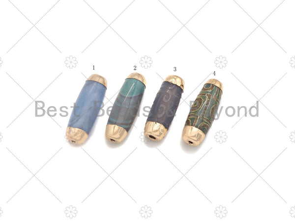 16x39mm Large Natural Tibetan Agate Barrel Shape Spacer Beads, Gold Tone, Oval Tibetan Agate Beads, sku#U949