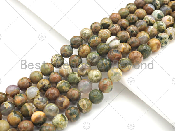 High Quality Nutural Smooth Round Rhyolite Beads, 6mm/8mm/10mm/12mm Green Brown Genuine Beads, 15.5'' Full Strand, Sku#U1141