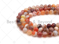 Natural Milky Peach Color Banded Agate Beads, 6mm/8mm/10mm/12mm Round Smooth Agate , 15.5" Full Strand, Sku#UA110
