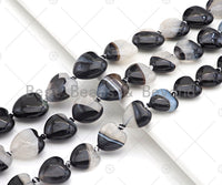 High Quality Natural Black White Druzy Agate Beads, 14mm/16mm/18mm Flat Smooth Heart Shape Agate,15.5'' Full Strand,Sku#YK06