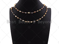 Mystic Pink/Brown Agate Rosary Chain, 6mm Beaded Chain, Wire Wrapped Gold Chain,Sku#V79