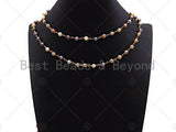 Mystic Pink/Brown Agate Rosary Chain, 6mm Beaded Chain, Wire Wrapped Gold Chain,Sku#V79