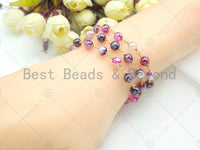 Mystic Pink/Brown Agate Rosary Chain, 6mm Beaded Chain, Wire Wrapped Gold Chain,Sku#V79