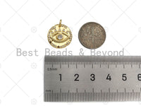 CZ Micro Pave Evil Eye On Round Coin Pendant/Charm,Cubic Zirconia Gold/Silver Charm, Necklace Bracelet Charm Pendant,16x16mm, Sku#L398