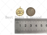 CZ Micro Pave Evil Eye On Round Coin Pendant/Charm,Cubic Zirconia Gold/Silver Charm, Necklace Bracelet Charm Pendant,16x16mm, Sku#L398