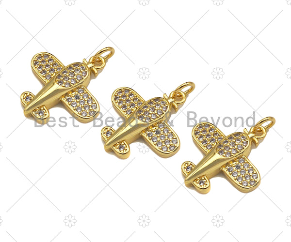 CZ Micro Pave Airplane Shape Pendant/Charm,Cubic Zirconia Charm, Necklace Bracelet Charm Pendant,18x19mm, Sku#LK256