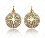 18k Dainty Gold North Star On Round Coin Charms, Dainty Gold Star Pendant, Star Necklace Charms, 11x13mm, Sku#Z1252