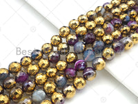 ETSY EXCLUSIVE Half Gold Plated Mixed Color Agate Beads, 8mm/10mm Round Faceted Gold Mixed Color Beads, 15.5" Full Strand, sku# UA136