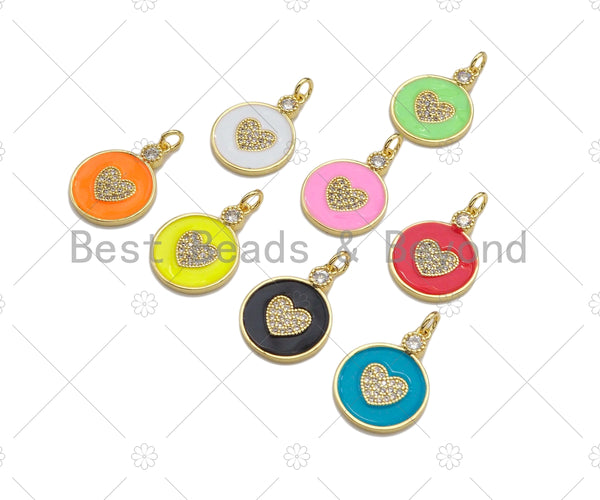 Enamel Colorful Heart On Round Coin Pendant, Sku#L475