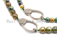 Gorgeous Agate Attachment Necklace with Large CZ Pave Silver clasp, 18" long, 8mm/10mm beads size, sku#D43