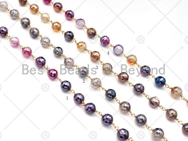 Mystic Agate Pink/Grey/Brown/Mluticolor Rosary Chain, 8mm Agate Beaded Chain, Wire Wrapped Gold Chain,Sku#V82
