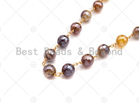 Mystic Agate Pink/Grey/Brown/Mluticolor Rosary Chain, 8mm Agate Beaded Chain, Wire Wrapped Gold Chain,Sku#V82