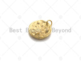 18K Gold Medallion Round Coin with Clear Diamond CZ Moon Charm, Brass Medallion, Gold Coin Charm,17mm, Sku#LK22