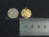 18K Gold Medallion Round Coin with Clear Diamond CZ Moon Charm, Brass Medallion, Gold Coin Charm,17mm, Sku#LK22