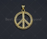 18k Dainty Gold Peace Sign on Round Ring Shape Charms, Dainty Charms, Gold Pendant, Round Ring Necklace Charms, 20x23mm, Sku#LK175