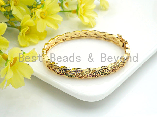 CZ Micro Pave Gold Twist Buckle Cuff Bracelet, Multicolor Cubic Zirconia Gold bracelet, Bangle bracelet, sku#X157