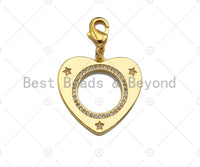 CZ Micro Pave Round Hollow Out Heart Pendant/Charm, Bracelet Necklace CZ Heart Pendant Charm, Silver/Gold Tone,25x24mm,Sku#L459