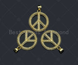 18k Dainty Gold Peace Sign on Round Ring Shape Charms, Dainty Charms, Gold Pendant, Round Ring Necklace Charms, 20x23mm, Sku#LK175