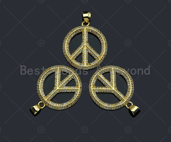18k Dainty Gold Peace Sign on Round Ring Shape Charms, Dainty Charms, Gold Pendant, Round Ring Necklace Charms, 20x23mm, Sku#LK175