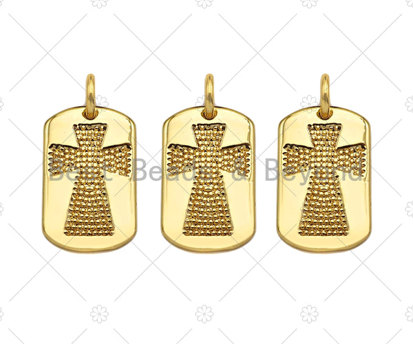 18K Dainty Gold Cross On Rectangle Shape Pendant/Charm,Cross Medallion Charm, Necklace Bracelet Charm Pendant,15x10mm, Sku#F1364
