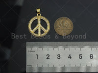 18k Dainty Gold Peace Sign on Round Ring Shape Charms, Dainty Charms, Gold Pendant, Round Ring Necklace Charms, 20x23mm, Sku#LK175