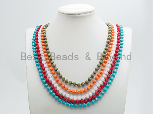 2019 NEW Summer Color 60" Extra Long Hand Knotted Crystal Necklace,Double Wrap Necklace, 5x8mm Rondelle Crystal Beads, SKU#D35