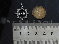 CZ Micro Pave Mom On Sunflower Round Ring Pendant/Charm,Cubic Zirconia Paved Charm, Necklace Bracelet Charm Pendant,19x21mm, sku#L376