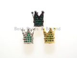 CZ King Crown Green Micro Pave Beads, Cubic Zirconia Crown Space Beads,Men's Women's Jewelry Making, 10x8mm, Sku#G404