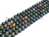High Quality Natural Bloodstone Faceted Round Beads, 6mm/8mm/10mm/12mm Round Faceted Green Gemstone Beads, 15.5" Full Strand, sku#UA37