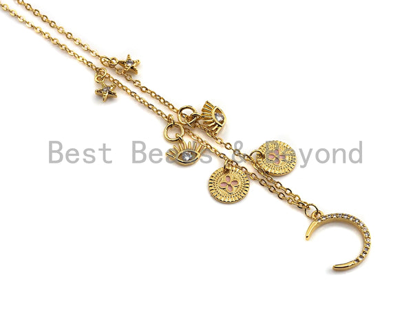 Gold Moon Star Eye Charm Necklace, Charm Gold Necklace, Layering Necklace, Star Necklace, Dainty Necklace, Choker Necklace, sku#Z723