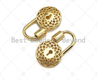 18K Gold Filigree Style Round Lock Clasp, Gold Fancy Lock, Chain Clasp, Screw Lock,16x28mm,sku#K143