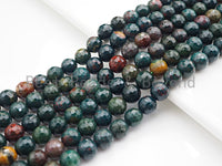 High Quality Natural Bloodstone Faceted Round Beads, 6mm/8mm/10mm/12mm Round Faceted Green Gemstone Beads, 15.5" Full Strand, sku#UA37