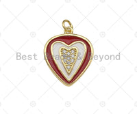 Clear Micro Pave CZ Heart On Round Coin Enamel Heart Pendant, Colorful Enamel Heart, Double Heart Pendant,18x22mm, sku#LK165